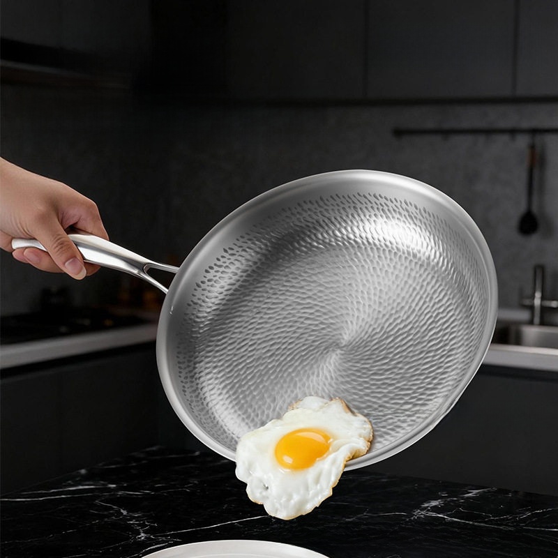 Titanium element fish-scale pattern stainless steel non-stick frying pan without coating
