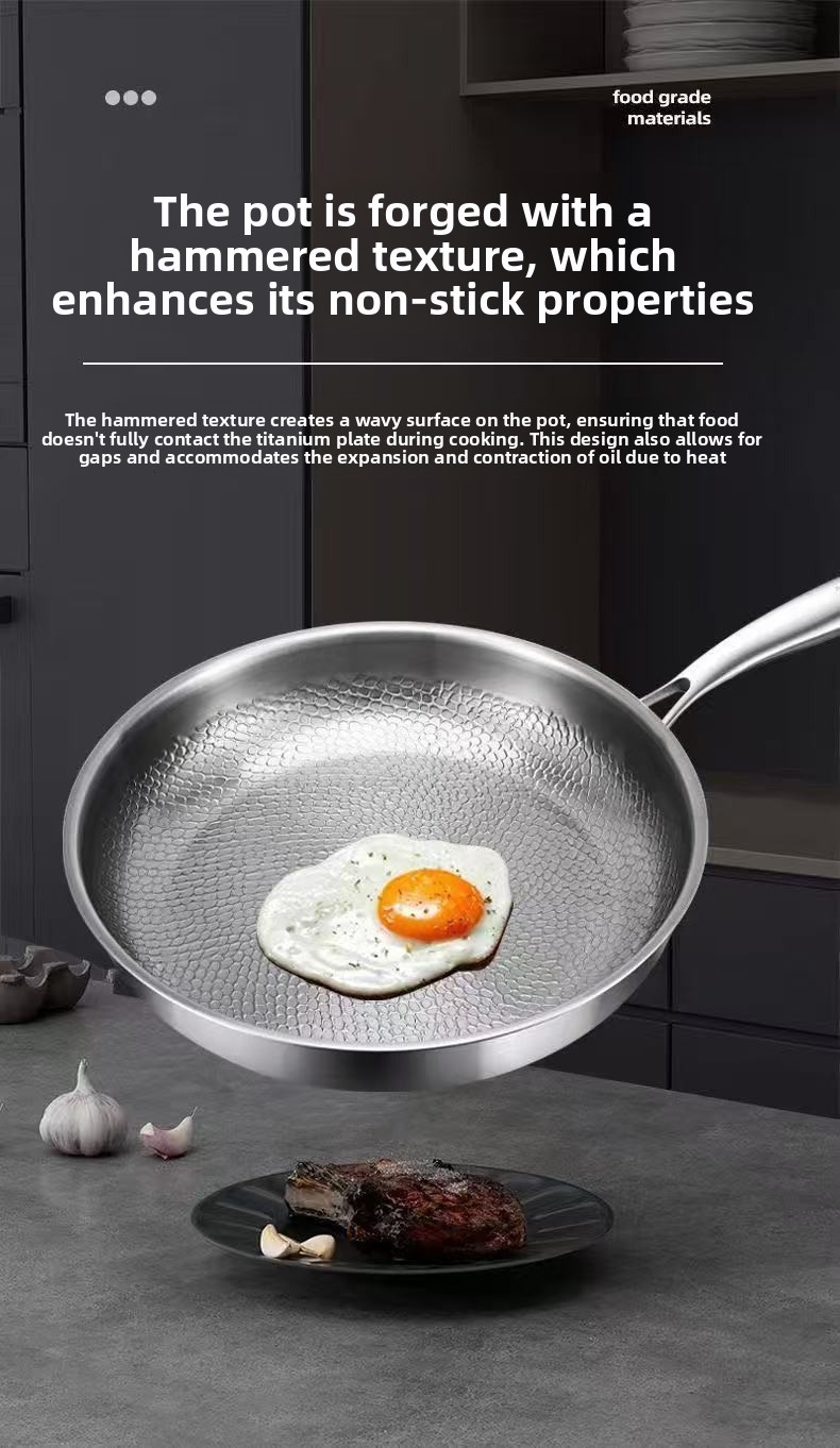 304 Stainless Steel Frying Pan with Gold-Tone Handle