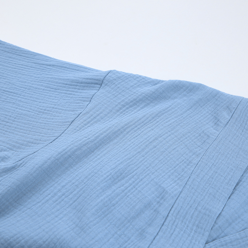 Women's pure cotton crepe short-sleeved V-neck nightgown