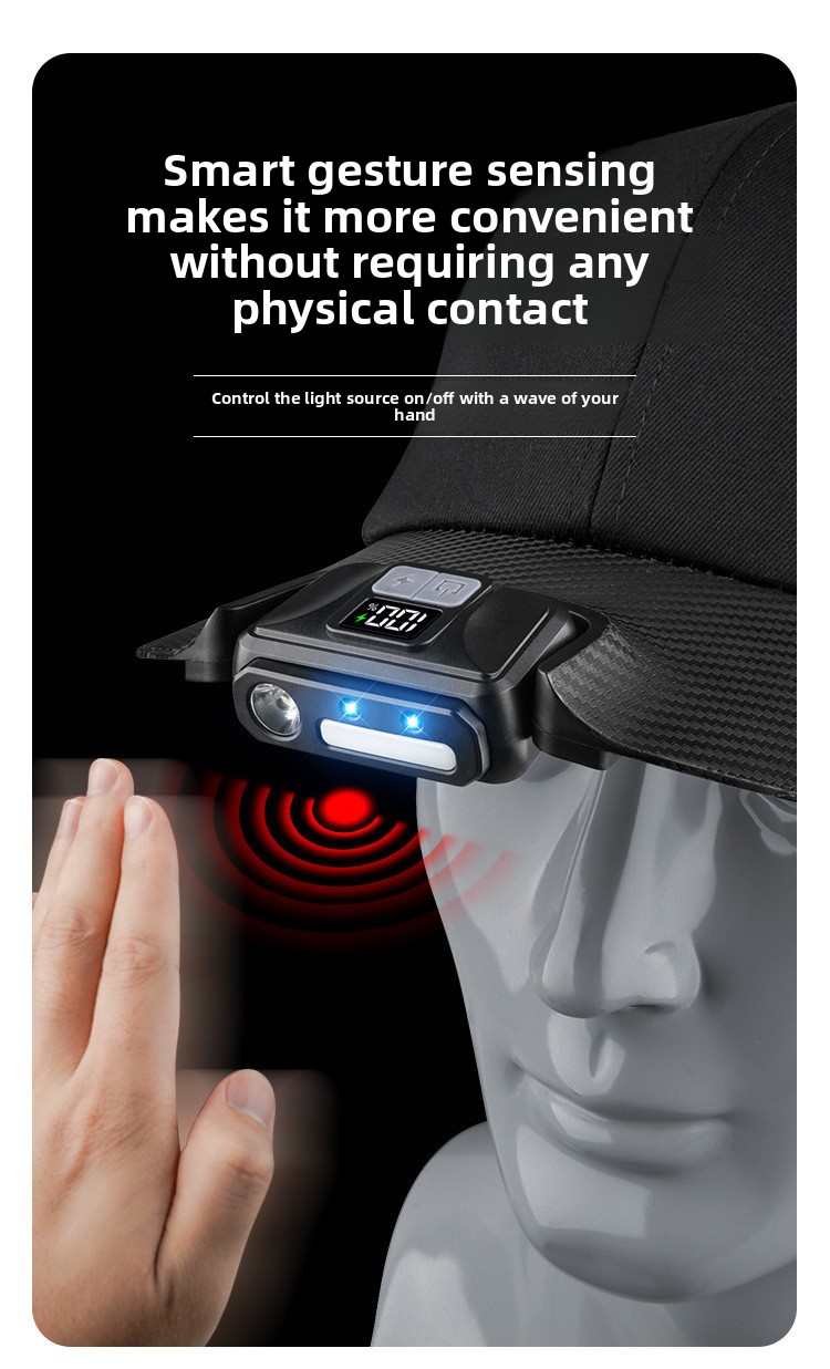 Baseball cap lamp USB charging digital display outdoor induction headlight