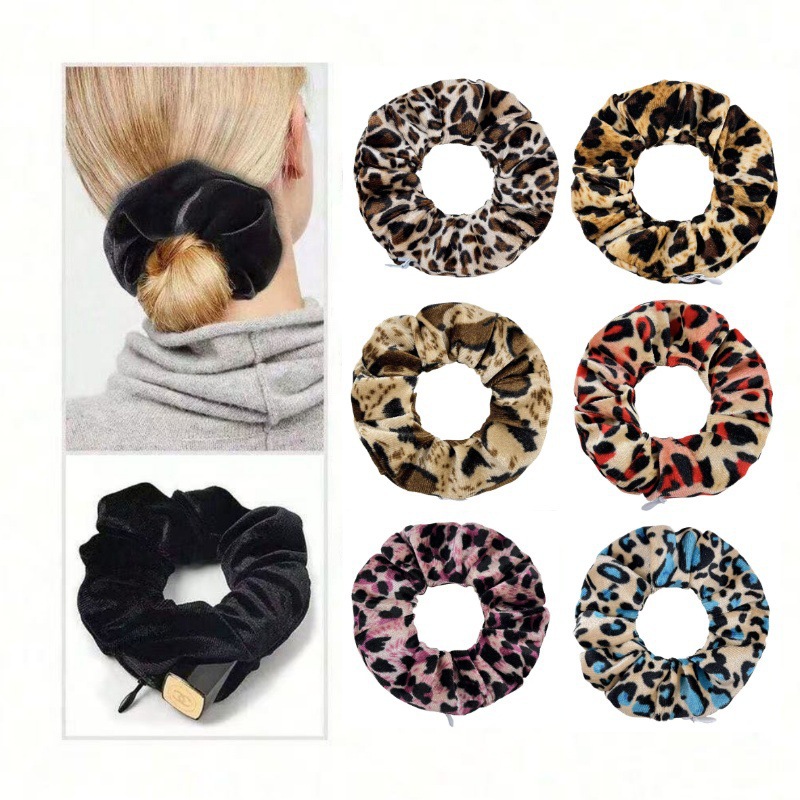 Korean Style Velvet Zipper Scrunchie Adjustable Ponytail Holder Hair Accessory