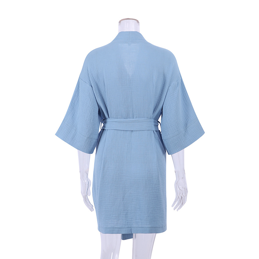 Women's pure cotton crepe short-sleeved V-neck nightgown