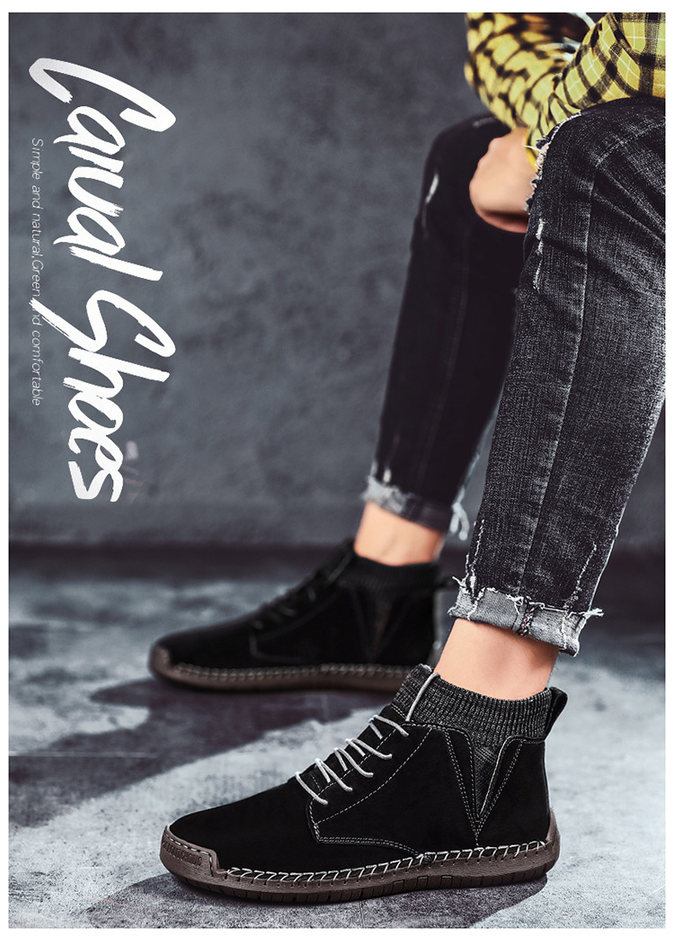 7009 Four Seasons trendy men's shoes high-top cotton-padded independent station plus size 38-48 casual handmade shoes cross-border socks mouth shoes