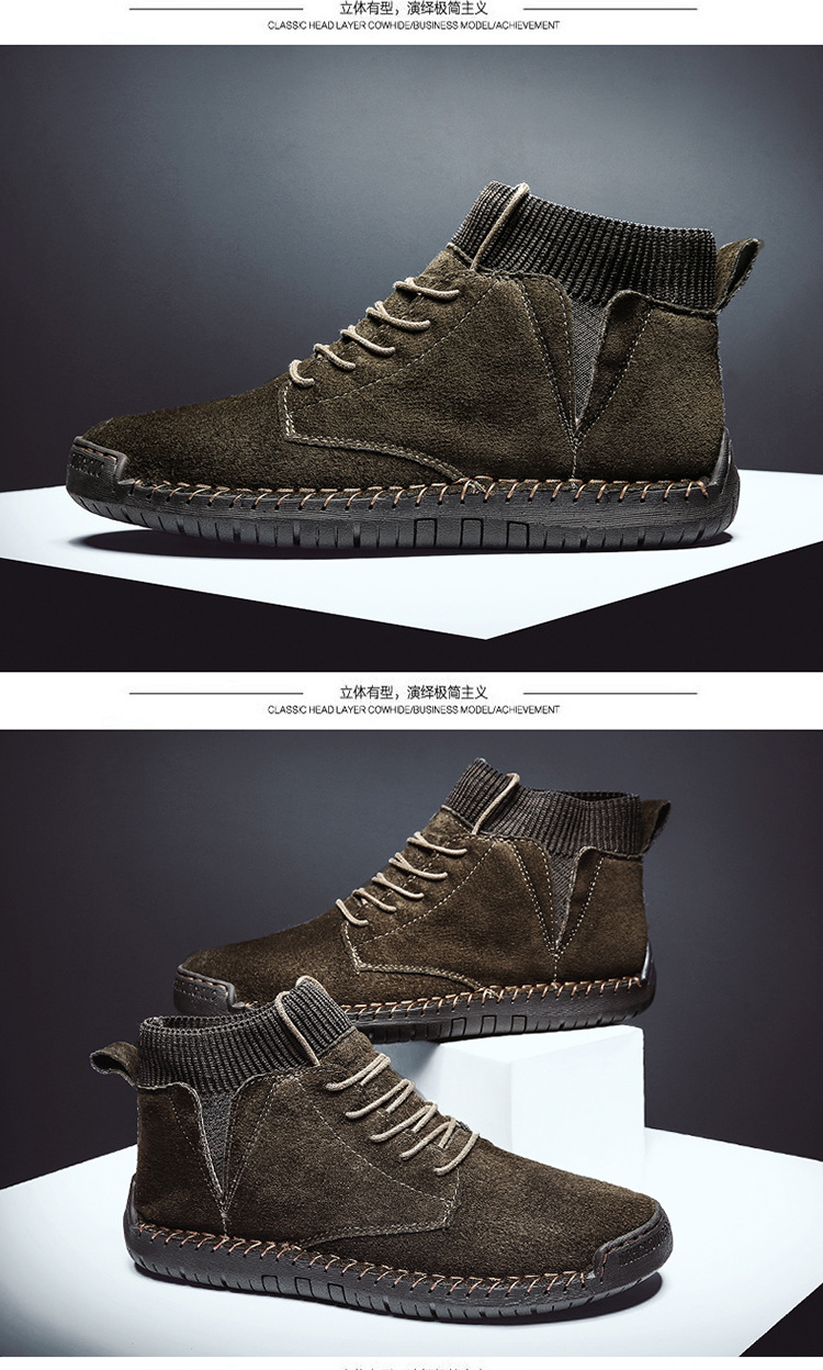 7009 Four Seasons trendy men's shoes high-top cotton-padded independent station plus size 38-48 casual handmade shoes cross-border socks mouth shoes