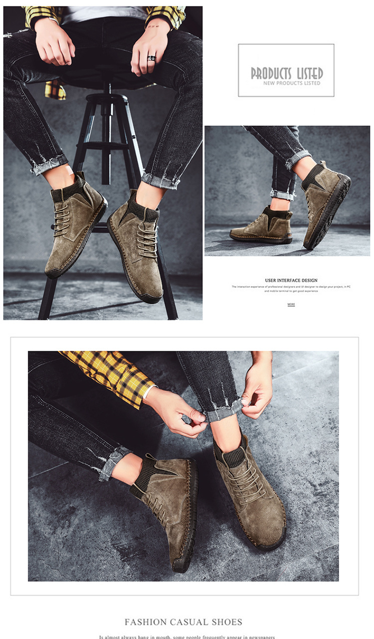 7009 Four Seasons trendy men's shoes high-top cotton-padded independent station plus size 38-48 casual handmade shoes cross-border socks mouth shoes