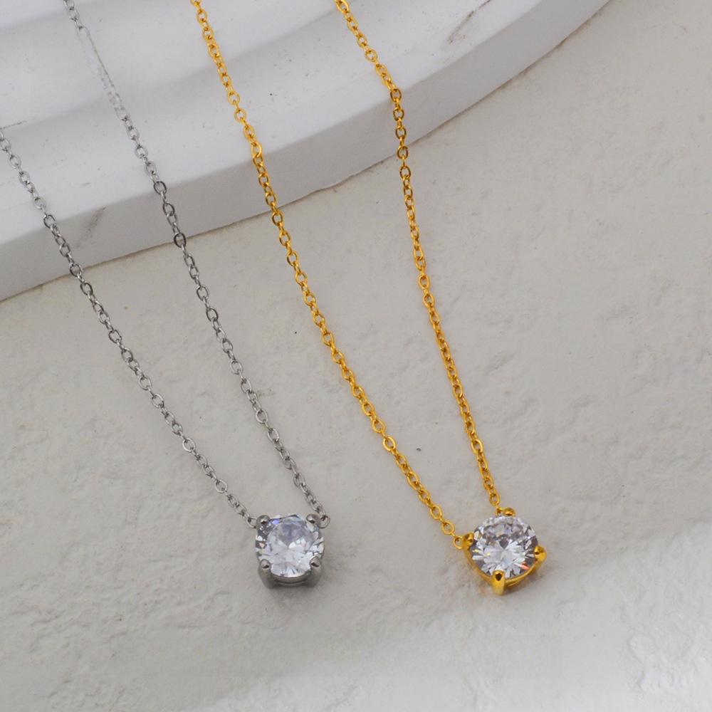 316L Titanium Steel Four-Prong Zircon Pendant Necklace Women's Non-Fading Clavicle Chain Jewelry