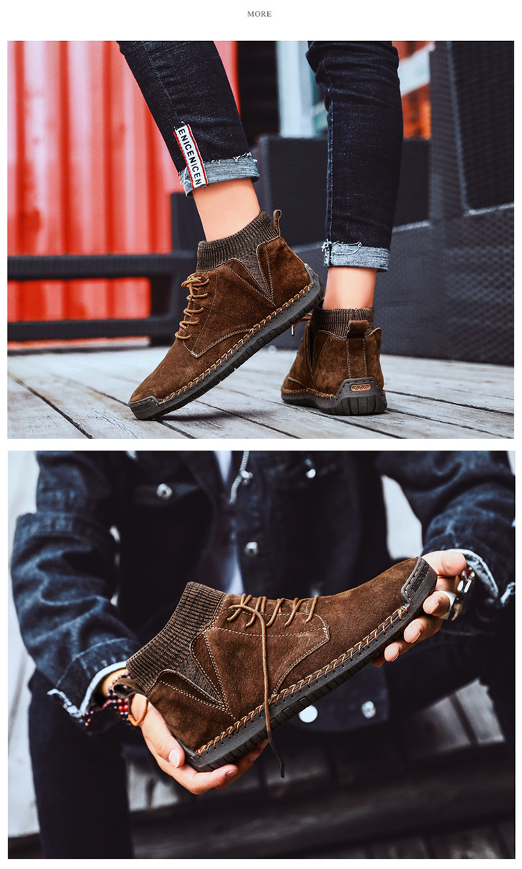 7009 Four Seasons trendy men's shoes high-top cotton-padded independent station plus size 38-48 casual handmade shoes cross-border socks mouth shoes