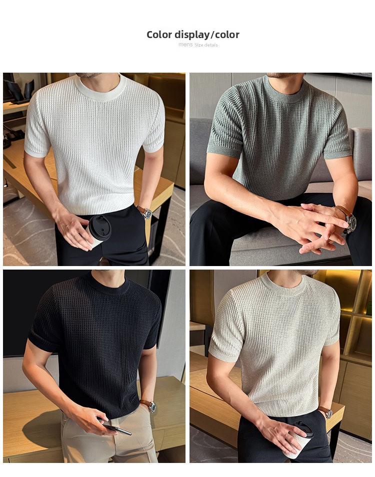 Men's Thick Waffle Knit Cotton Round Neck Sweater