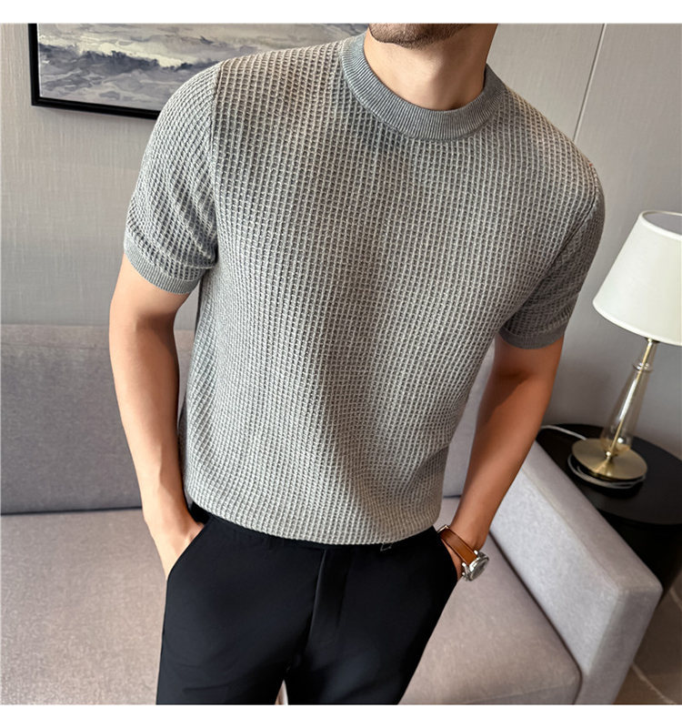 Men's Thick Waffle Knit Cotton Round Neck Sweater