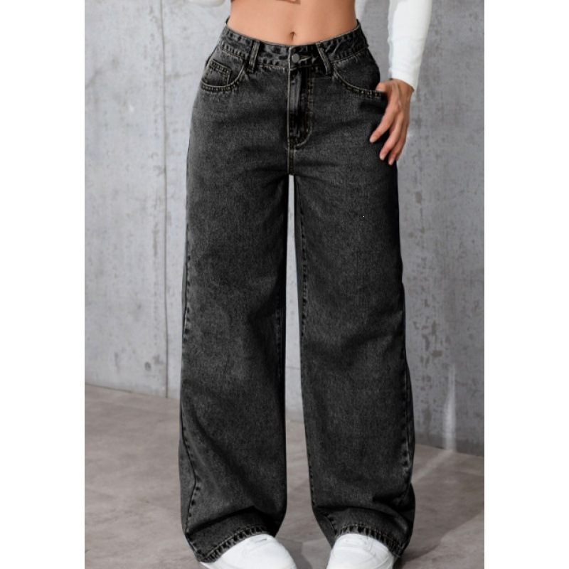 Women's retro textured wide-leg floor-length denim pants