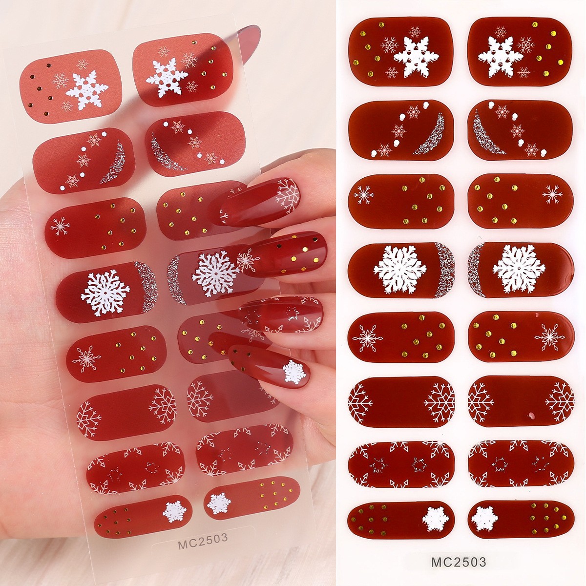 16-Finger French Christmas No-Bake Gel Nail Stickers Self-Adhesive Nail Polish Film Manicure Decals