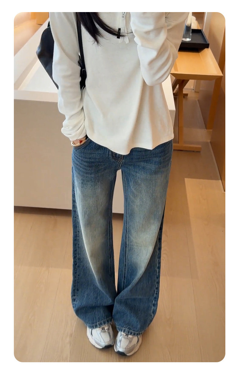 Women's high-waisted slim-fitting wide-leg denim pants
