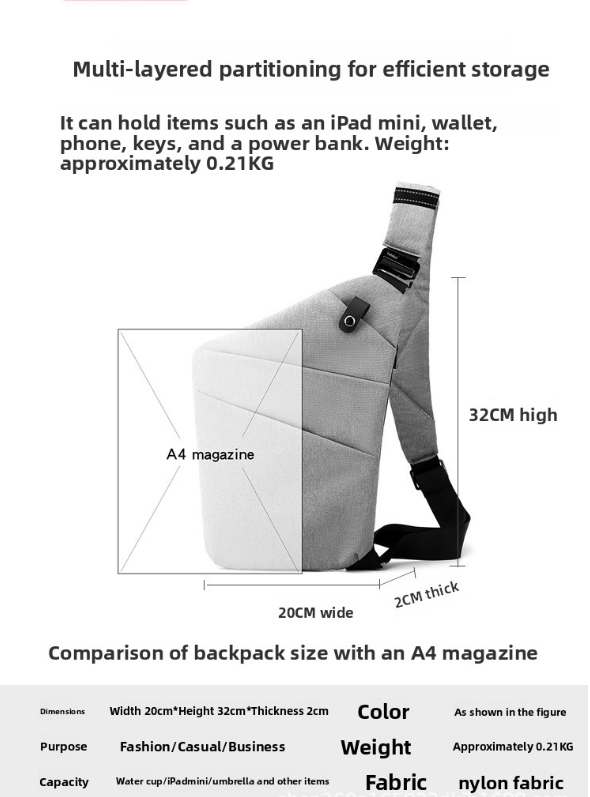 Unisex Waterproof Anti-Theft Chest Bag Lightweight Crossbody Sling Backpack for Men Women Outdoor Sports Travel