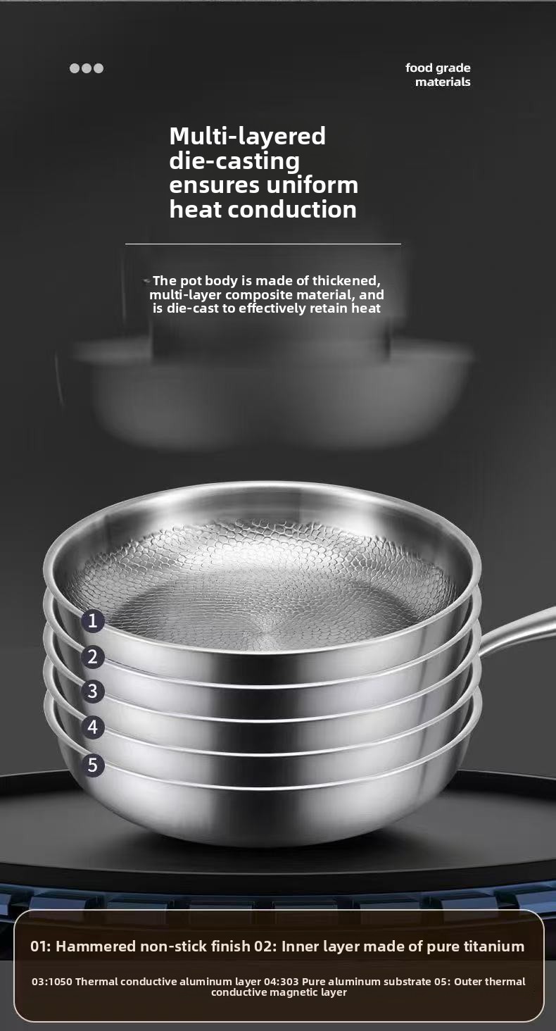 304 Stainless Steel Frying Pan with Gold-Tone Handle