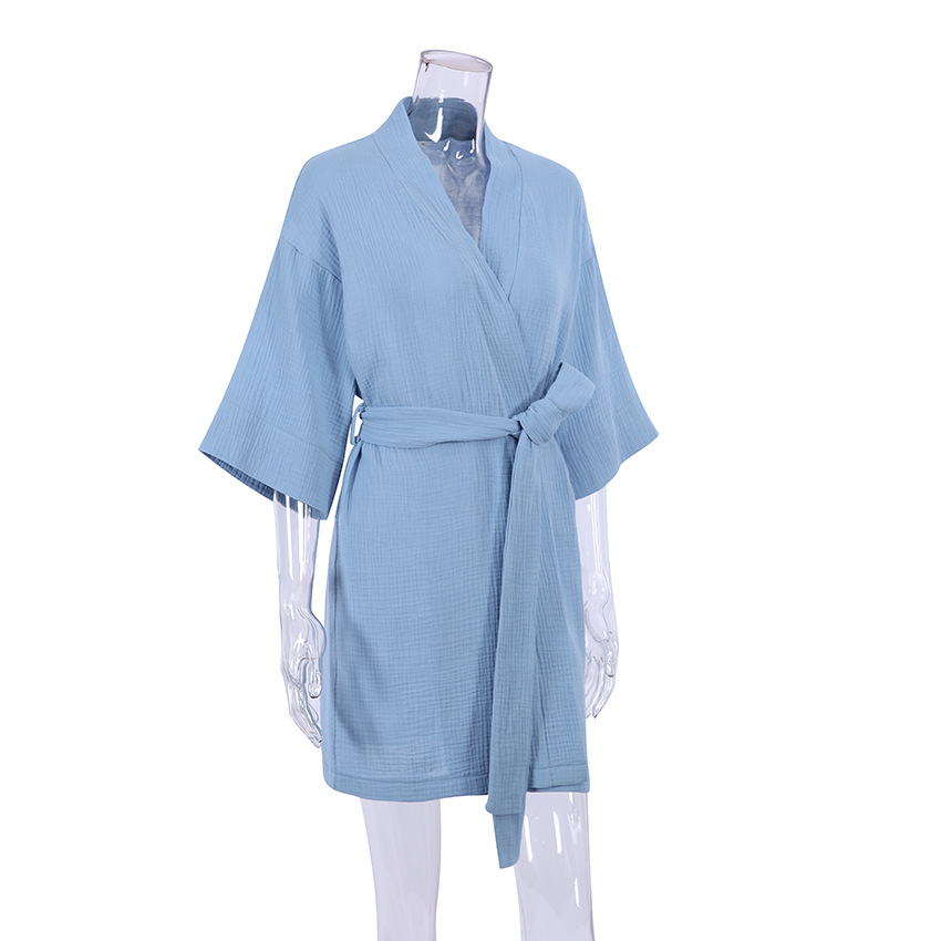 Women's pure cotton crepe short-sleeved V-neck nightgown