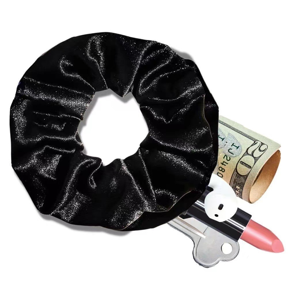 Korean Style Velvet Zipper Scrunchie Adjustable Ponytail Holder Hair Accessory