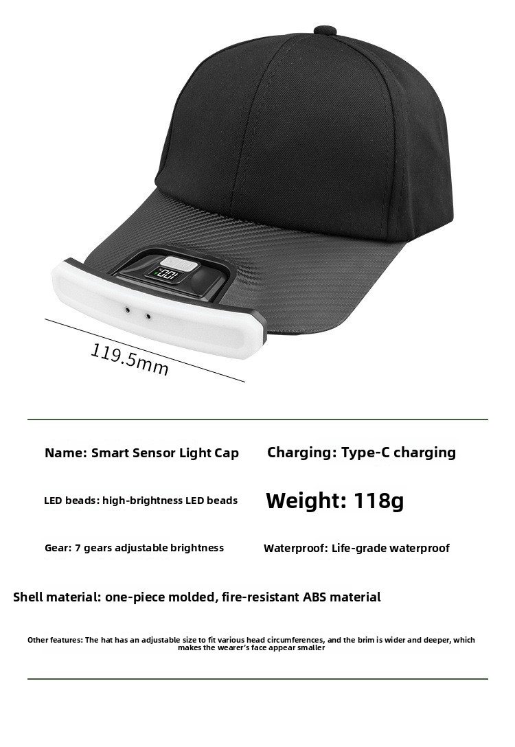 Baseball cap lamp USB charging digital display outdoor induction headlight