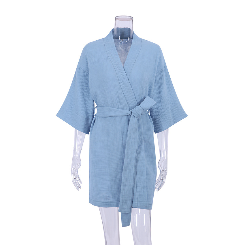 Women's pure cotton crepe short-sleeved V-neck nightgown