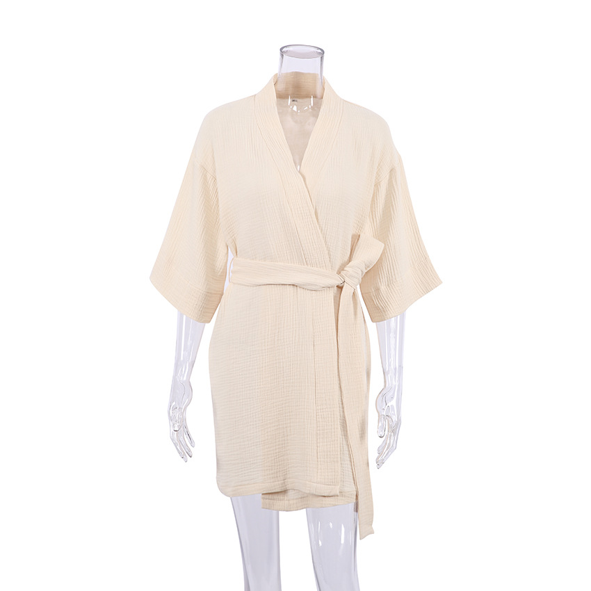 Women's pure cotton crepe short-sleeved V-neck nightgown