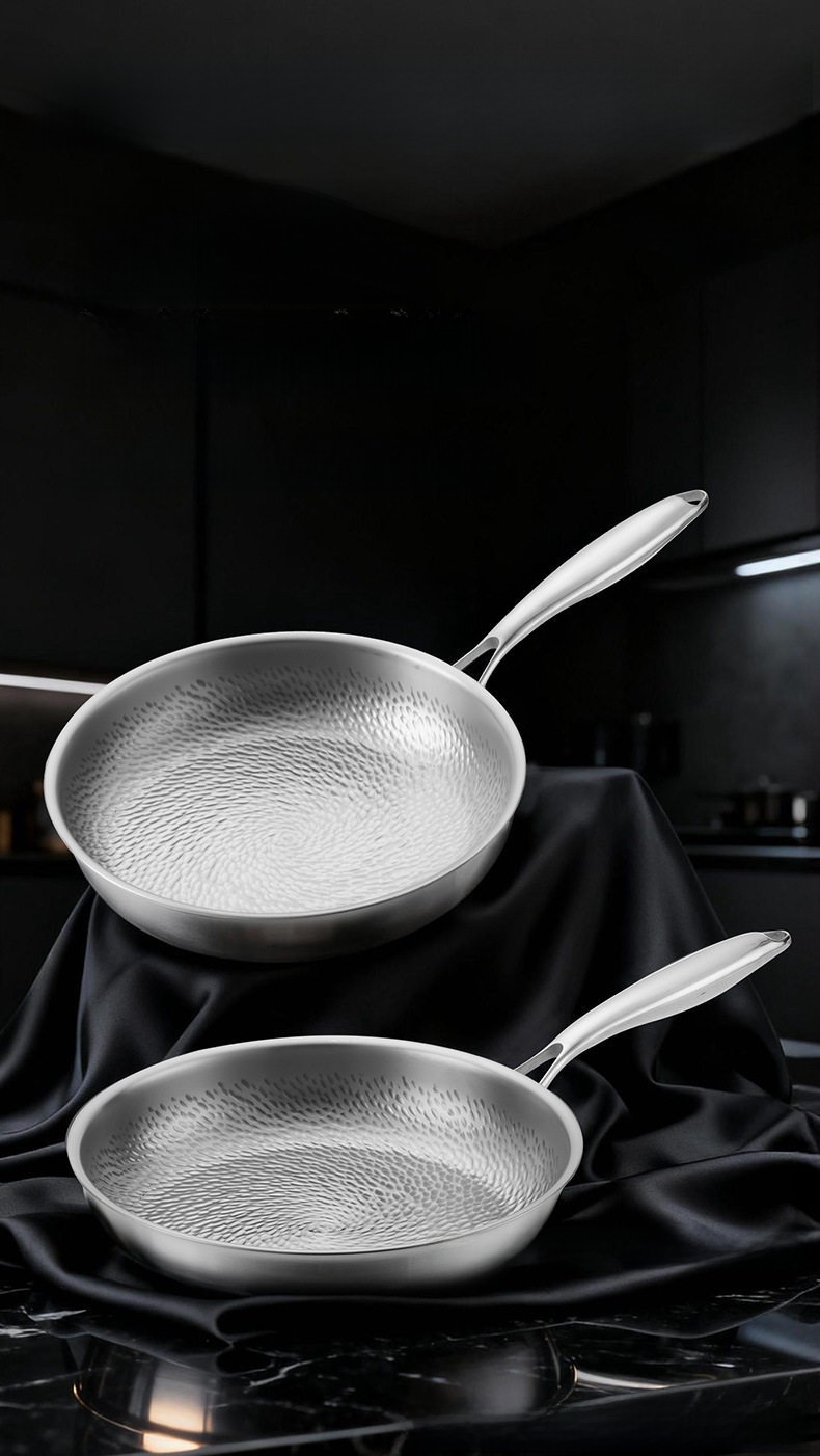 Titanium element fish-scale pattern stainless steel non-stick frying pan without coating