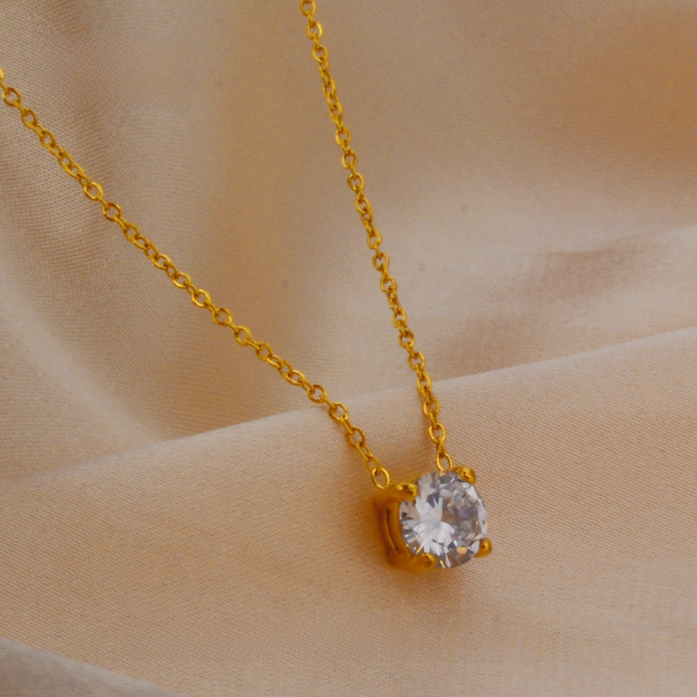 316L Titanium Steel Four-Prong Zircon Pendant Necklace Women's Non-Fading Clavicle Chain Jewelry