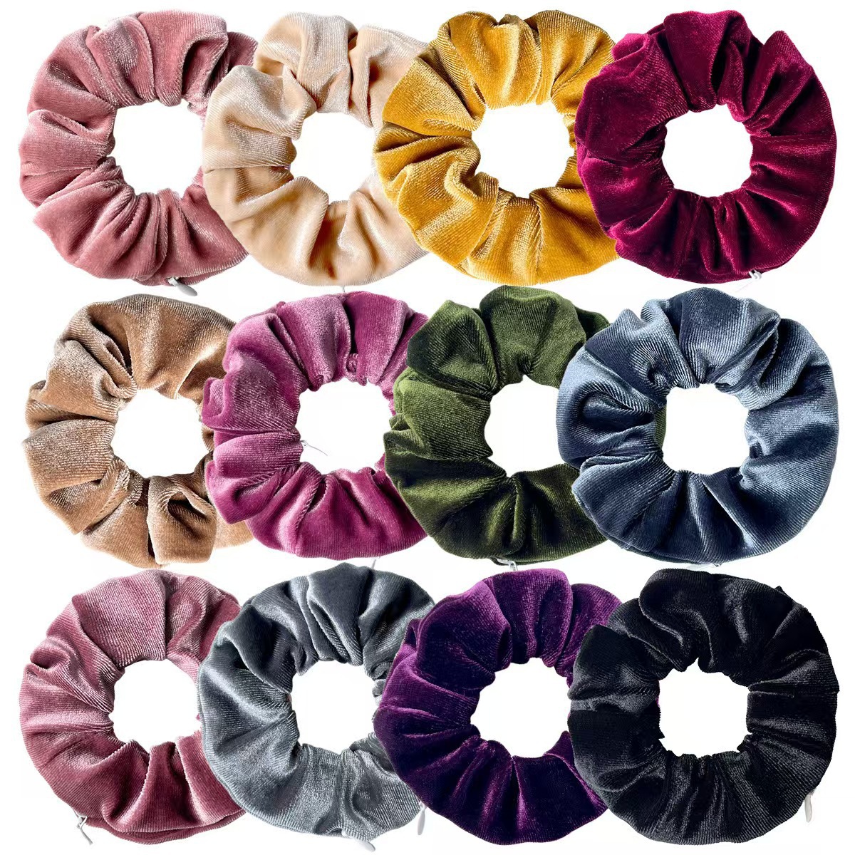 Korean Style Velvet Zipper Scrunchie Adjustable Ponytail Holder Hair Accessory