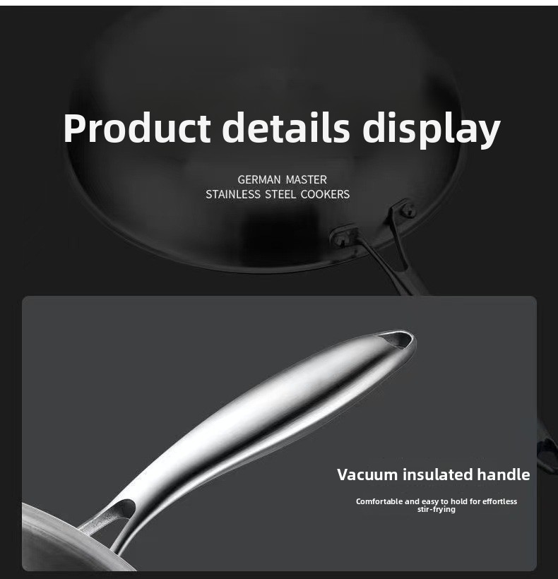 304 Stainless Steel Frying Pan with Gold-Tone Handle
