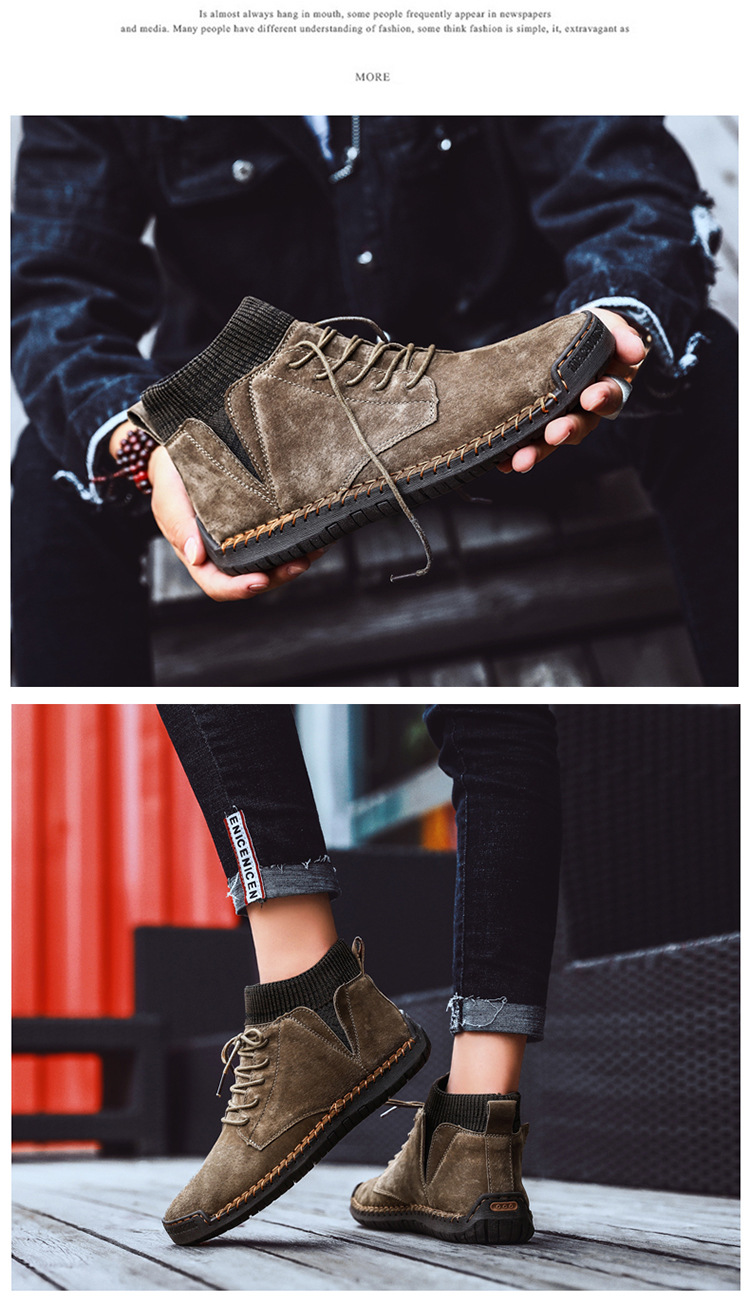 7009 Four Seasons trendy men's shoes high-top cotton-padded independent station plus size 38-48 casual handmade shoes cross-border socks mouth shoes