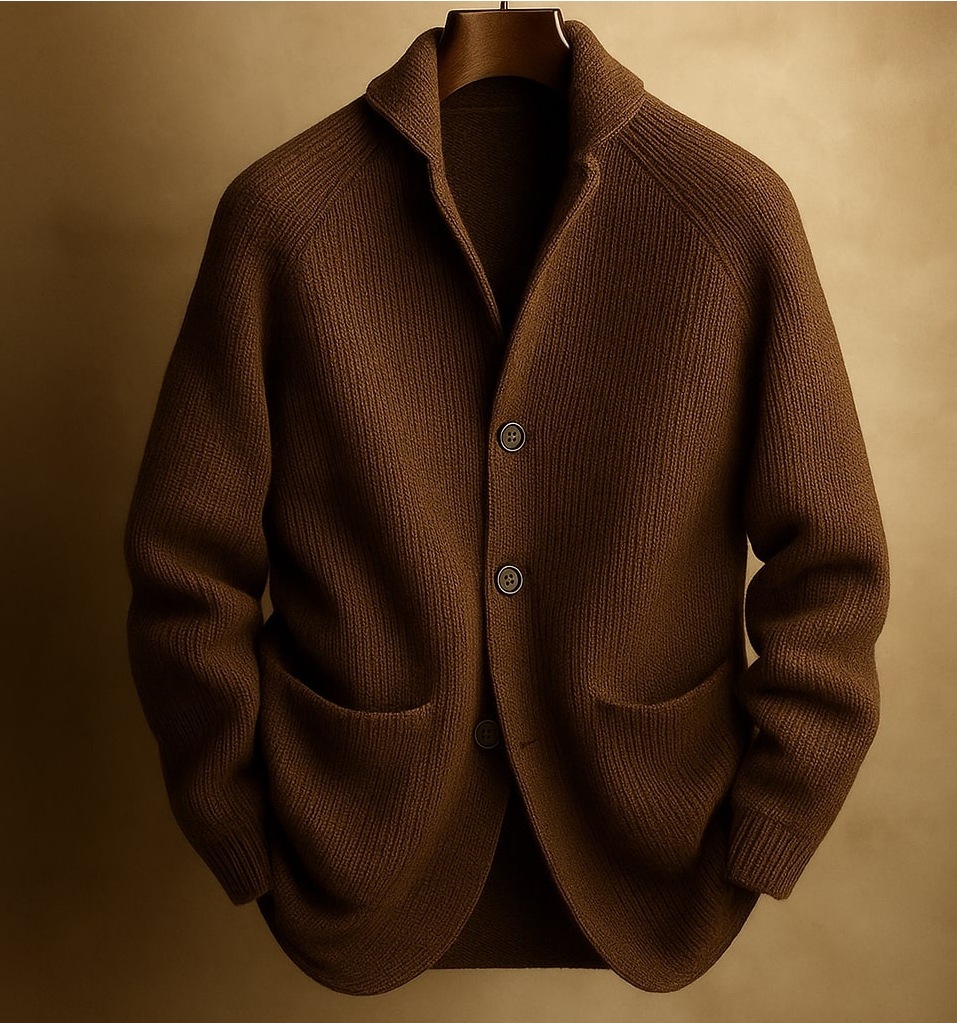 Men's Knitted Three-Button Notch Lapel Cardigan Casual Loose Fit Sweater Coat