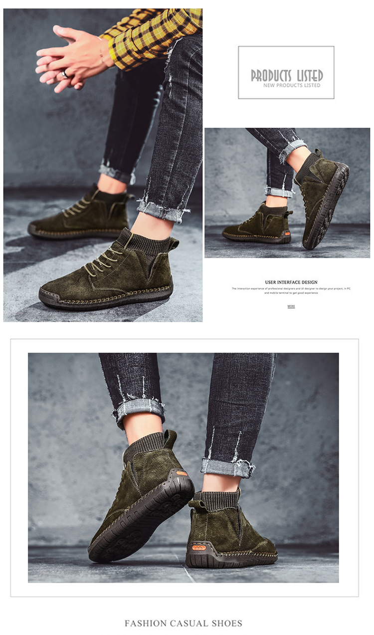 7009 Four Seasons trendy men's shoes high-top cotton-padded independent station plus size 38-48 casual handmade shoes cross-border socks mouth shoes