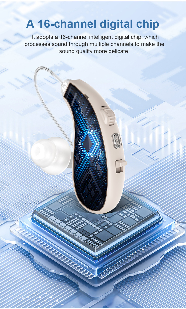 Rechargeable Digital Behind-The-Ear Hearing Aid with Noise Reduction and Type-C Charging for Elderly Adults
