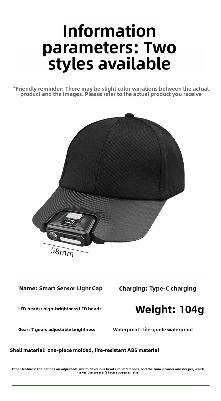 Baseball cap lamp USB charging digital display outdoor induction headlight