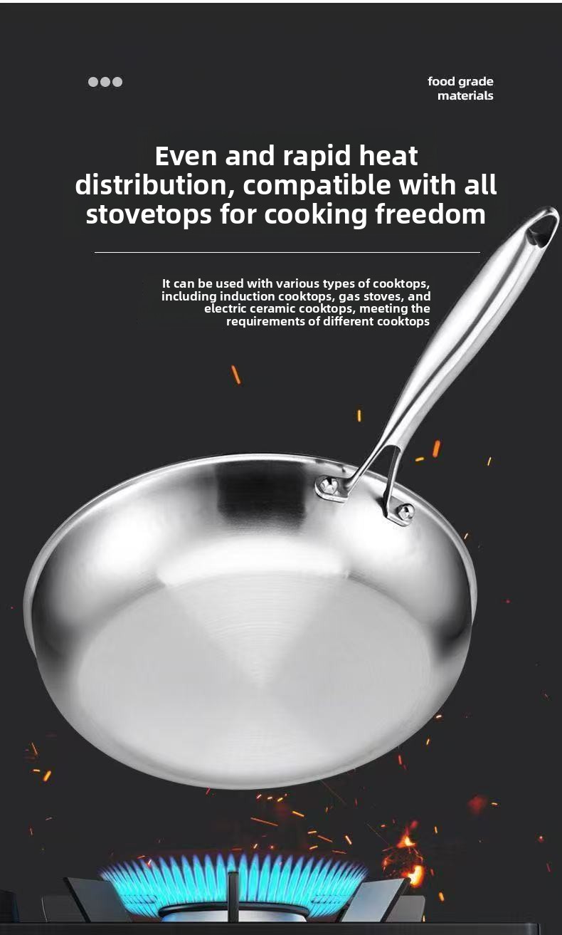 304 Stainless Steel Frying Pan with Gold-Tone Handle