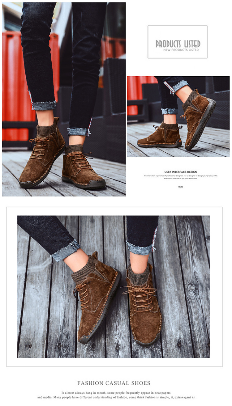 7009 Four Seasons trendy men's shoes high-top cotton-padded independent station plus size 38-48 casual handmade shoes cross-border socks mouth shoes