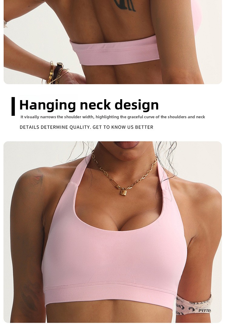Women Halter Neck High Impact Sports Bra Breathable Shockproof Yoga Fitness Top