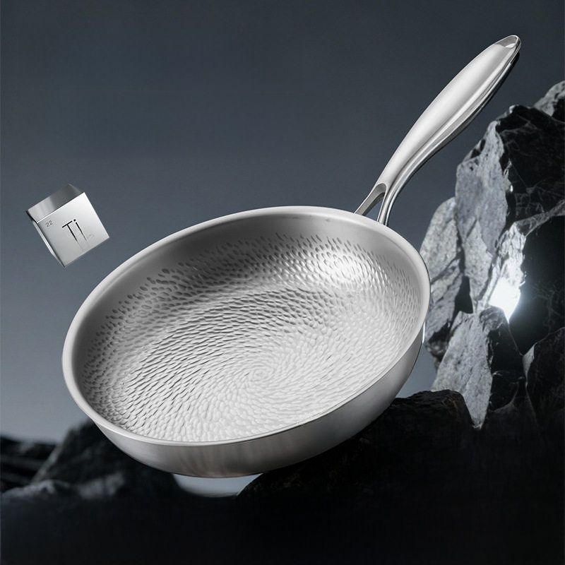 Titanium element fish-scale pattern stainless steel non-stick frying pan without coating