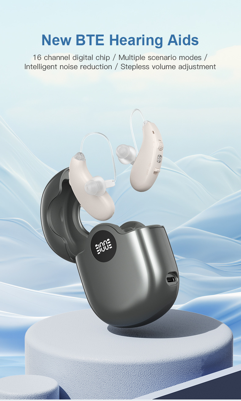 Rechargeable Digital Behind-The-Ear Hearing Aid with Noise Reduction and Type-C Charging for Elderly Adults
