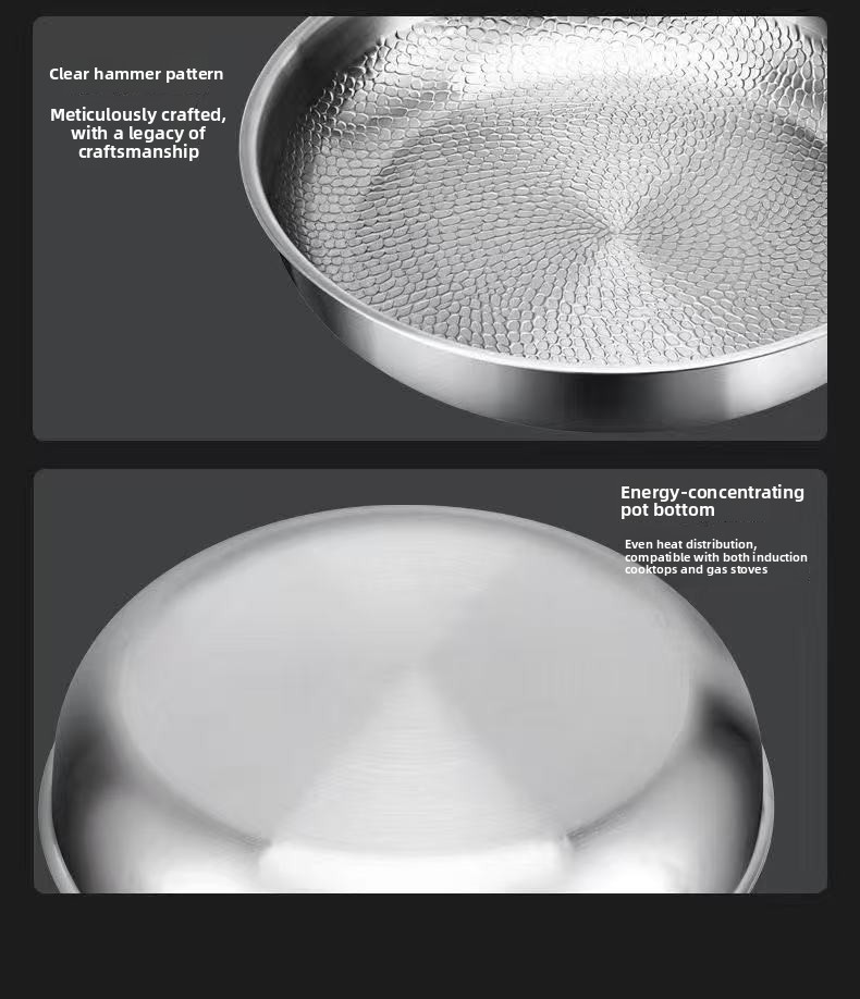 304 Stainless Steel Frying Pan with Gold-Tone Handle