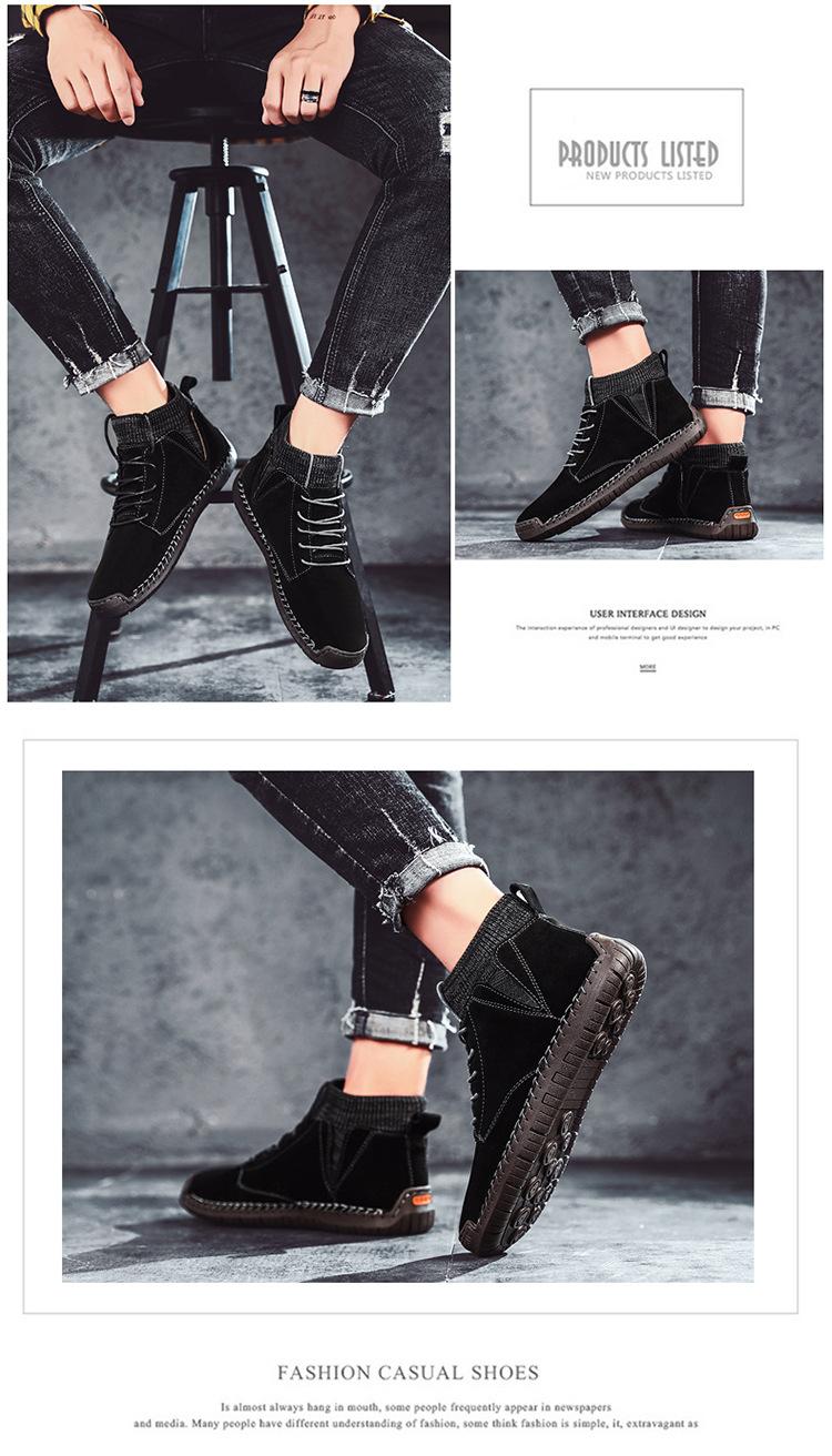 7009 Four Seasons trendy men's shoes high-top cotton-padded independent station plus size 38-48 casual handmade shoes cross-border socks mouth shoes