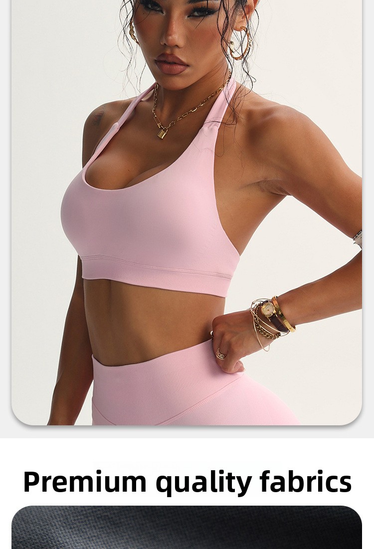 Women Halter Neck High Impact Sports Bra Breathable Shockproof Yoga Fitness Top