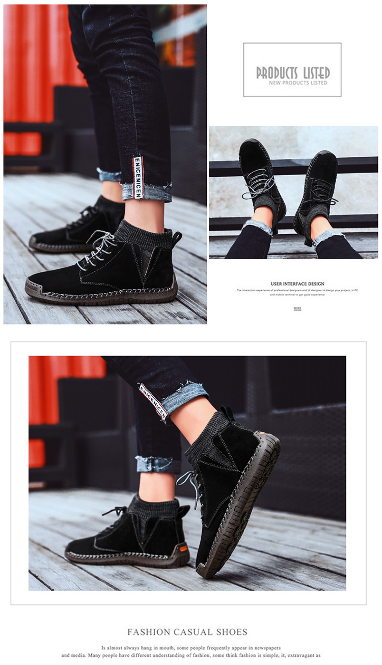 7009 Four Seasons trendy men's shoes high-top cotton-padded independent station plus size 38-48 casual handmade shoes cross-border socks mouth shoes