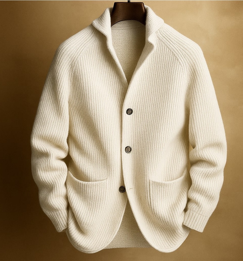 Men's Knitted Three-Button Notch Lapel Cardigan Casual Loose Fit Sweater Coat