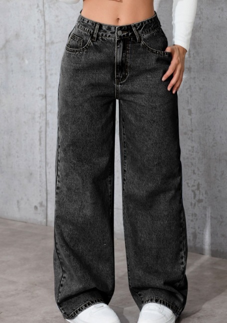 Women's retro textured wide-leg floor-length denim pants