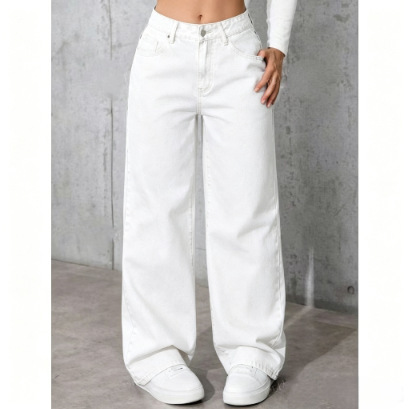 Women's retro textured wide-leg floor-length denim pants
