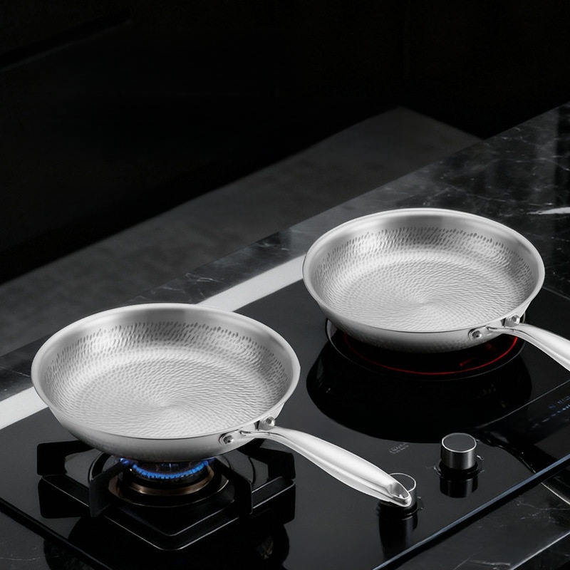 Titanium element fish-scale pattern stainless steel non-stick frying pan without coating