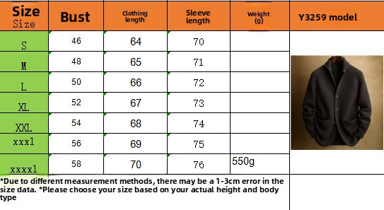 Men's Knitted Three-Button Notch Lapel Cardigan Casual Loose Fit Sweater Coat