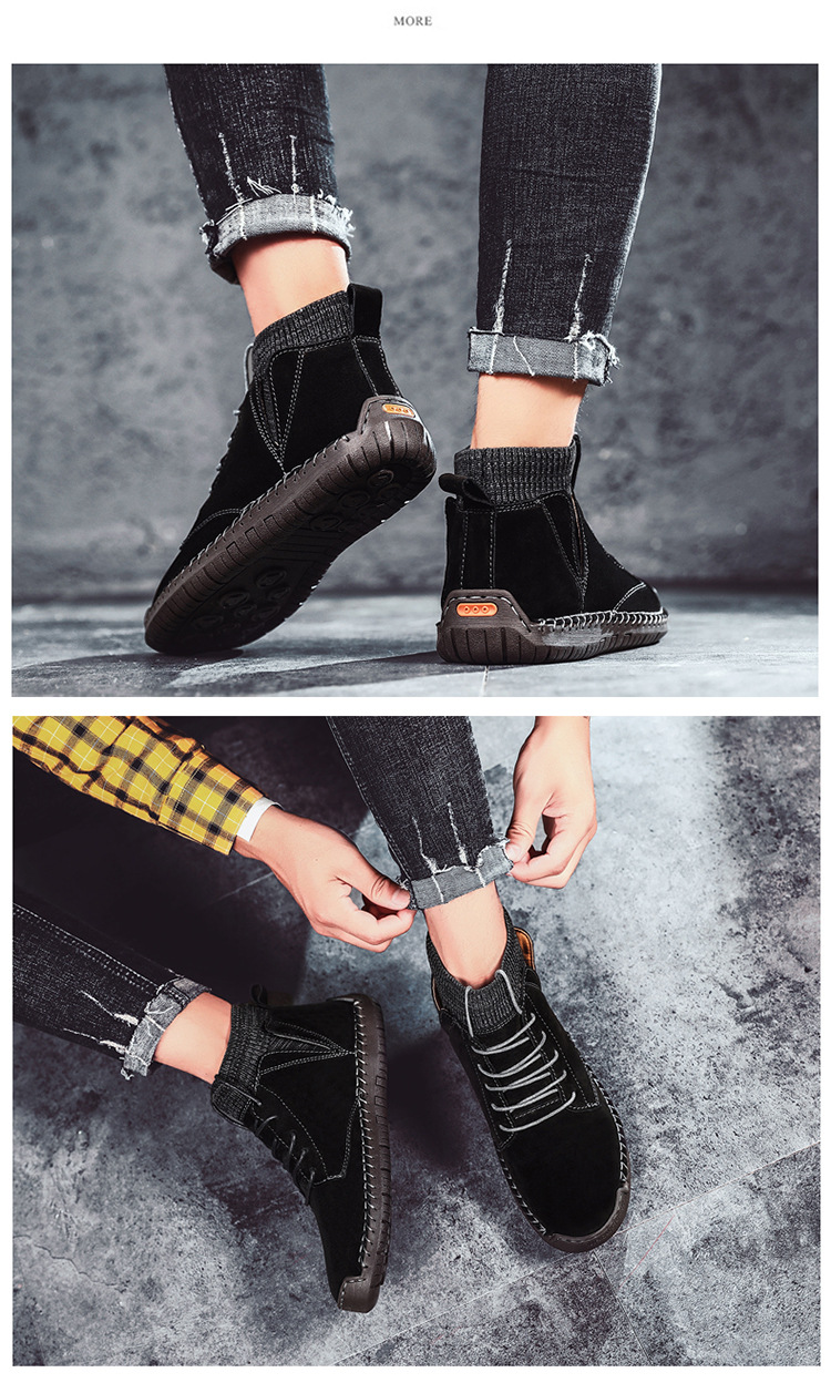 7009 Four Seasons trendy men's shoes high-top cotton-padded independent station plus size 38-48 casual handmade shoes cross-border socks mouth shoes