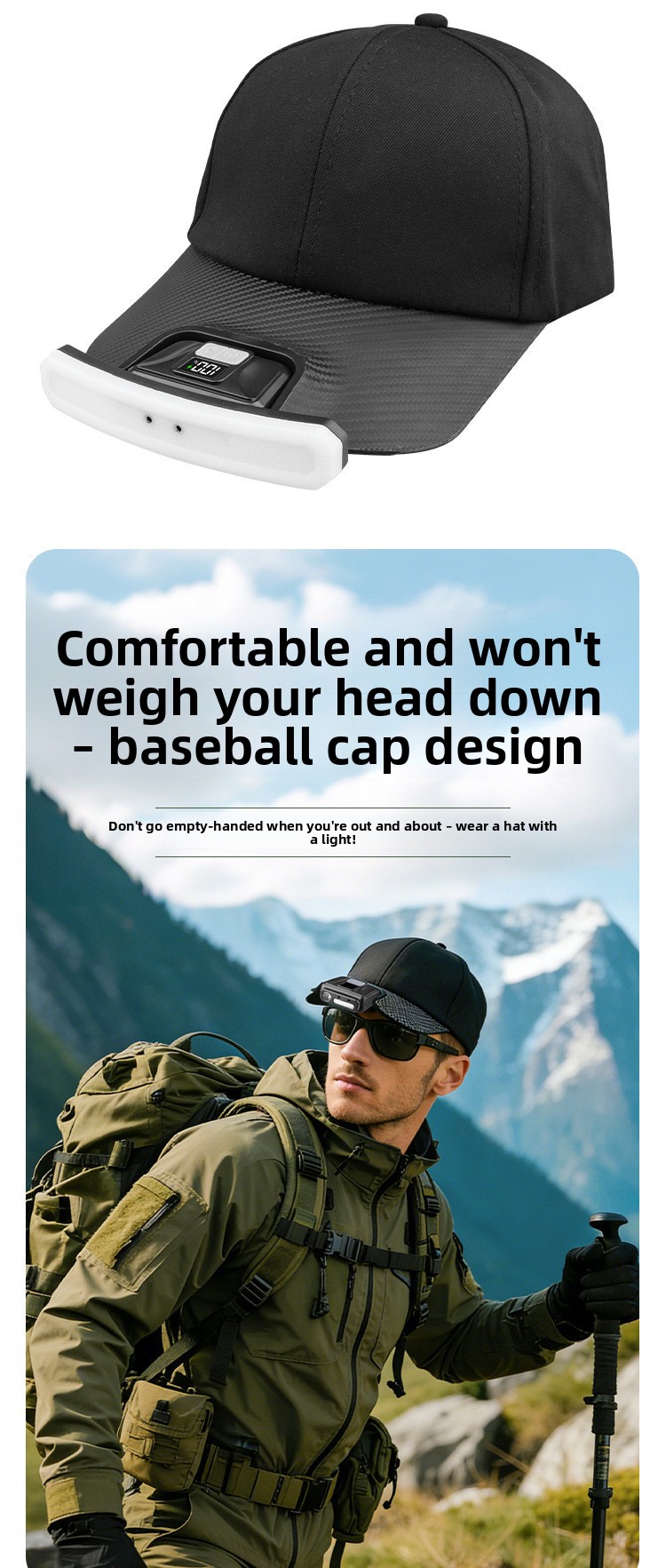 Baseball cap lamp USB charging digital display outdoor induction headlight