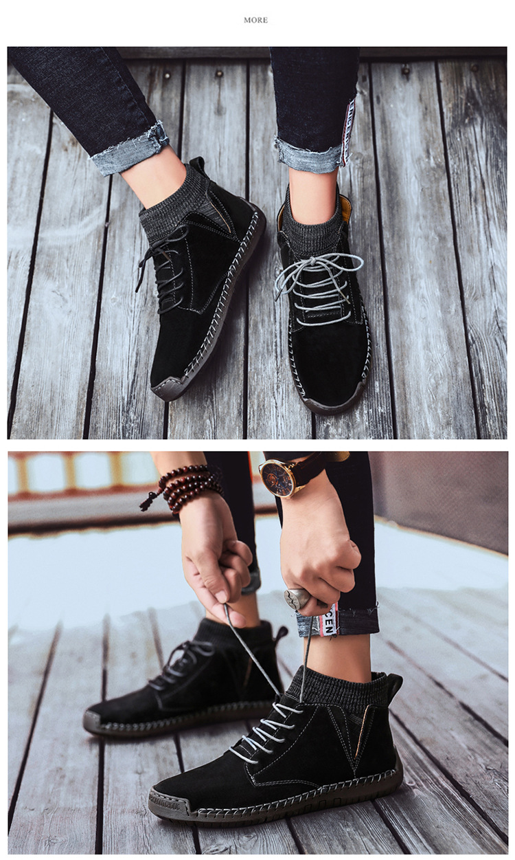 7009 Four Seasons trendy men's shoes high-top cotton-padded independent station plus size 38-48 casual handmade shoes cross-border socks mouth shoes