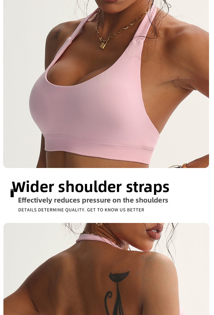 Women Halter Neck High Impact Sports Bra Breathable Shockproof Yoga Fitness Top
